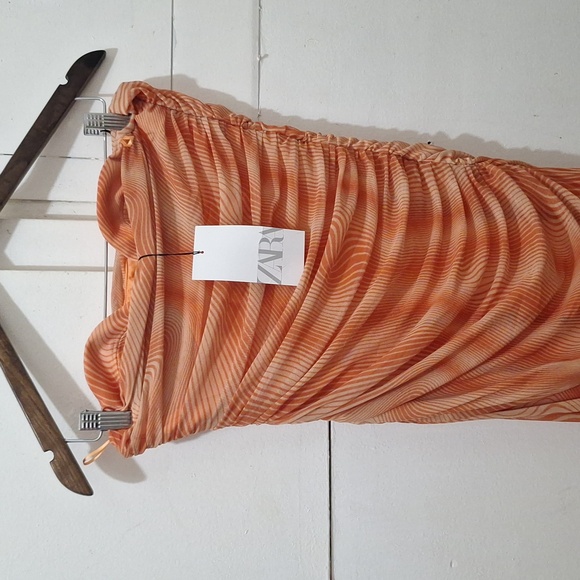 NWT ORANGE STRAPLESS PRINTED TULLE DRESS - Picture 8 of 10